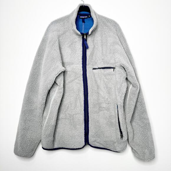 Patagonia Deep Pile Fleece Jacket XL Gray USA Made Retro 90s Full Zip Mesh - Picture 1 of 9